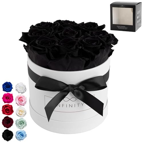 Infinity Flowerbox Medium - 9 echte Premiumrosen in Schwarz - 3 Jahre haltbar ohne gießen