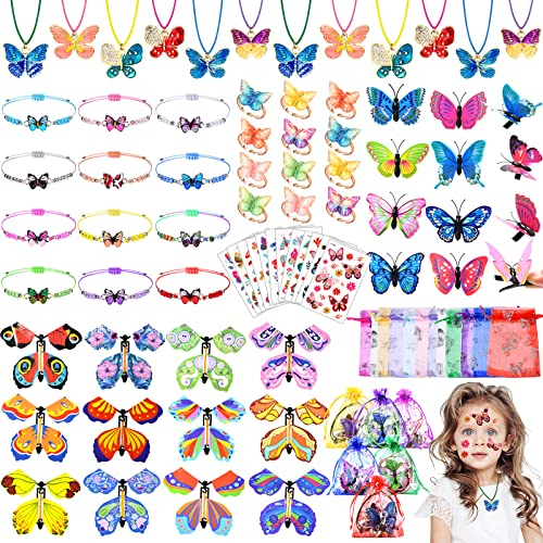 Tacobear 56 Piezas Mariposa Regalos Cumpleaños Niña con Pulseras de la Amistad Anillos Collar Pinzas Pelo Mariposa Voladora Tatuajes Bolsas de Regalo Relleno Piñata Cumpleaños para Infantil