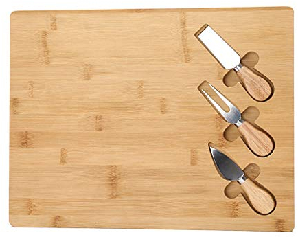 Tablas de Cortar Orgánica de bambú Tablas de Cortar Tabla de Cortar for la Carne y Cortar Vegetales Queso Junta Conjunto, charcutería Plato y ampwith 3 Cuchillos de Queso