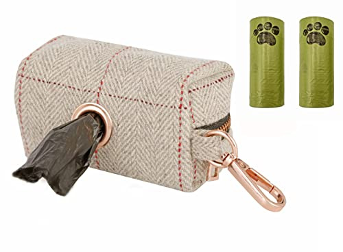 Hundehalsband und Leine (2 m), außergewöhnlich elegant und verstellbar, 3 verstellbare Längen, weich und leicht zu reinigen (Kotbeutelspender, Beige)