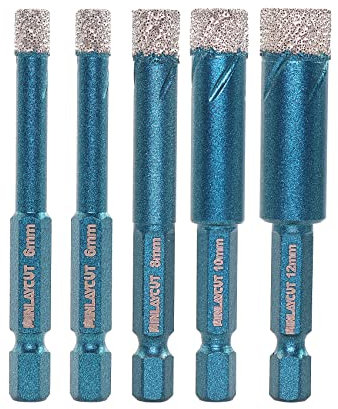MINLAYCUT Punte Diamantate 6/6/8/10/12mm Attacco Esagonale per Trapano per Porcellana Piastrella Granito Marmo Taglio a Secco