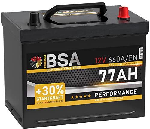 BSA ASIA Autobatterie 77Ah 12V Batterie Plus-Pol Rechts ersetzt 70Ah 80Ah