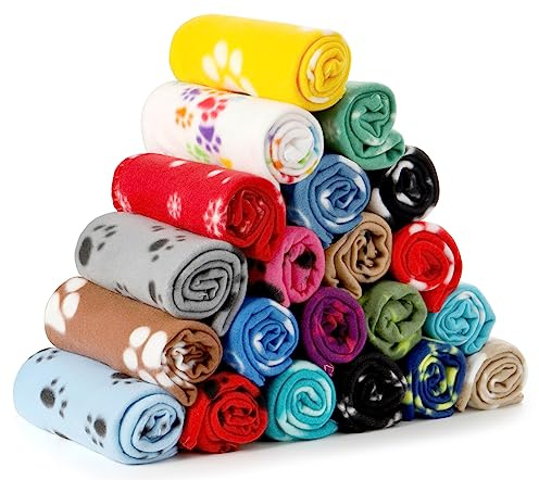 Yesland 20 Styles Dog Cat Fleece Blankets Puppy Blanket, 23.6 X 27.6 Inch Small Soft Fleece Fabric Dog Cat Blankets Pet Blanket with Paw Prints for Kitten, Puppy, Small Animals, Multiple Colors