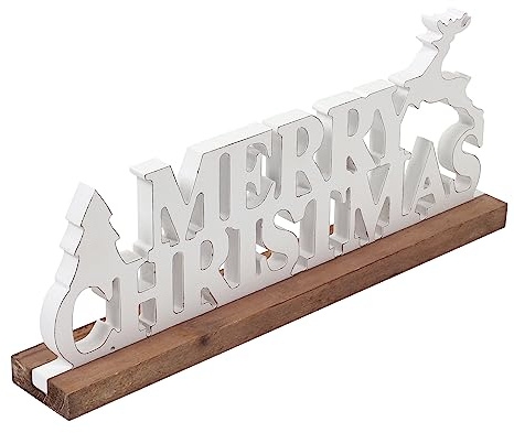 Sintosin Rustikaler Holz Merry Christmas Schriftzug, Landhausstil Xmas Weihnachtsdeko Innen Fensterbank, Weihnachtsdeko Weiß mit Hirsch und Tanne, Weihnachtsdekoration Buchstaben für Innen
