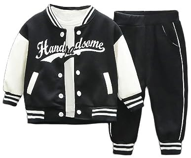 YIKIURL Baby-Sport-Outfit für Jungen und Mädchen, Baseballjacke + T-Shirt + Hose, 3-teilig, Schulkleidung für Kinder, Schwarz, 0-12 Monate