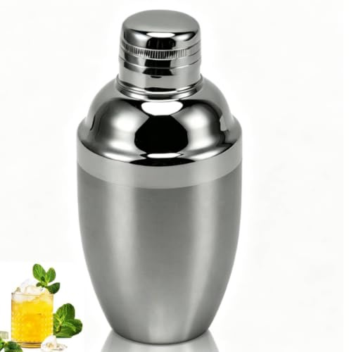 Mini coctelera de acero inoxidable con tapa y colador incorporado, recipiente compacto para mezclar bebidas de bar con un peso aproximado de 300 g, vaso mezclador portátil de acero inoxidable