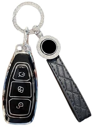 Cysocool 3-Tasten Autoschlüssel Hülle für Ford, Schlüsselhülle Mit Schlüsselanhänger Autoschlüssel Schutz Kompatibel mit Ford C-MAX Escape Fiesta Focus RS Fusion Galaxy B-Max Grand S-Max Kuga Mondeo