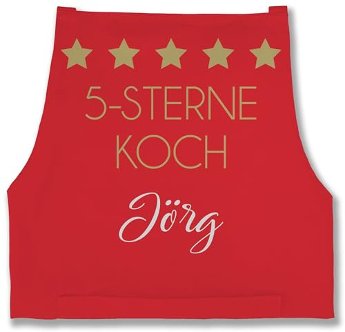 Schürze - Kochschürze Herren Männer - 5 Sterne Koch mit Name I Geschenk Papa I Opa I Bruder I Hobbykoch I Geburtstag I Weihnachten I Vatertag - 85x69 - Rot - verstellbar schürzen küche kochen