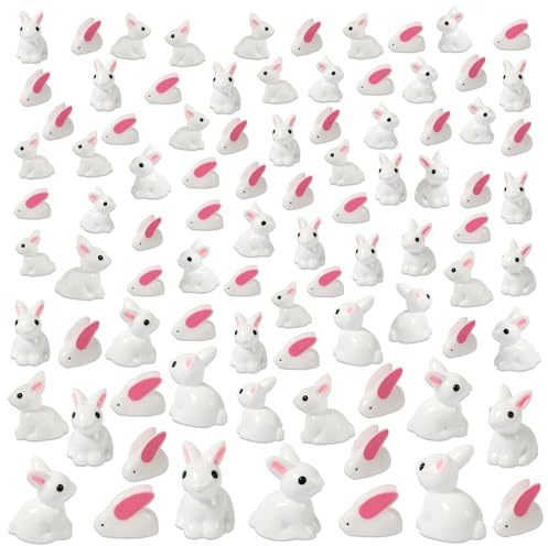 NQEUEPN 64pcs Miniature Rabbit Figurines, Mini Toys Resin Animal Tiny Bunny Figurines Easter Bunny Decorations for Garden Landscape Crafts Ornaments Potted Plants Dollhouse Cake Topper Decor
