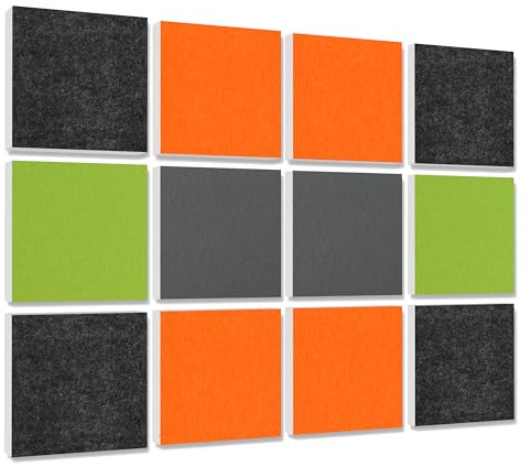 platino24 Akustikpaneele 12 Elemente Colore Quadrat 27,5 x 27,5 cm Multicolore I Schallabsorber aus Basotect G+ mit Akustikfilz I Schalldämmung Wand & Decke I Akustikelemente Wandpaneel