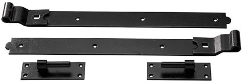 Heavy Duty Cranked Hook and Bands Gate Hinges Garden Shed Galvanised or Black (Black, 16 (400MM))