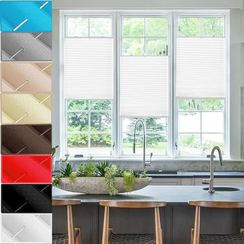 Premium Plissee Faltrollo ohne Bohren 35 x 150 cm Blickdicht Sichtschutz Sonnenschutz Faltrollo Plisseerollo Jalousie innen mit Klemmträger / -fix für Tür & Fenster, Weiß