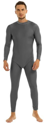 ranrann Herren Sport Body Overall Langarm Ganzkörper Bodysuit Jumpsuit Männer Ganzkörperanzug Unterhemd Unterwäsche Catsuit Gymnastikanzug Nachtwäsche M-2XL A Grau XL