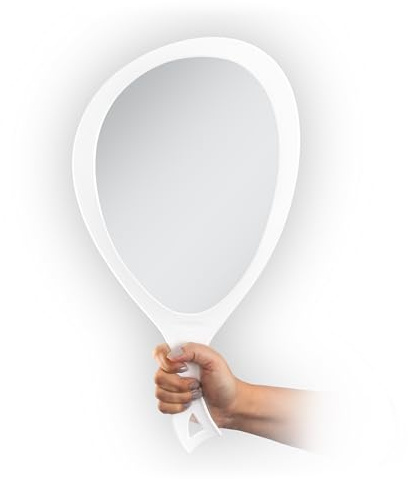 Zadro Salon Professional Extra Large Hand Mirror with Handle, 10 W x 19 L, Multi-Purpose Oval Handheld Mirror with New Distortion-Free Reflection (1, White, Large (Pack of 1))