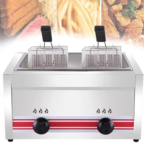 LSHFYV Friteuse Commerciale en Acier Inoxydable, Friteuse à Gaz Professionnelle Gpl avec Panier Et Couvercle, Contrôle De Température Réglable pour Frire des Aliments Cuisiner,Singlecylinder20l