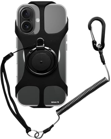 HEZEN Universale Protector Telefon Tether, Outdoor/Wandern/Klettern/Bootfahren/Angeln/KajakTether, Handy Leine, Outdoors Spiralkabel Kompatibel mit den meisten Handys (Schwarz-A)