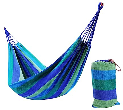Supvox Doppelt Verdickte Segeltuch Hängematte Camping Hängesessel Outdoor 280x150cm Blau Mit Zwei Bindeseilen Tragetasche Schaukel Schlafbett Für Reisen Rucksacktouren