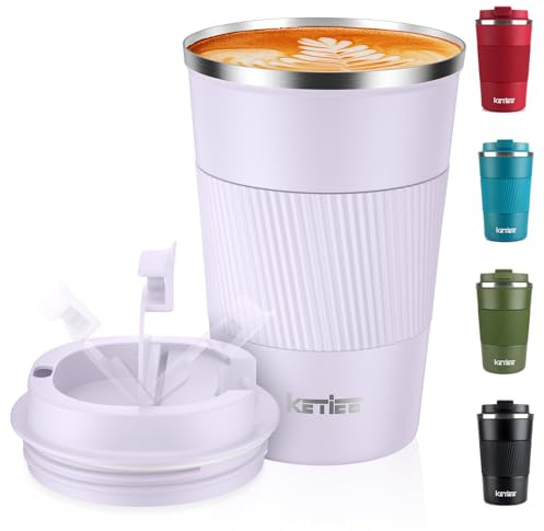 KETIEE Kaffeebecher to go,380ml Thermobecher Kaffee-to-go,Kaffeebecher Thermo,Doppelwandig Reisebecher Travel Mug,Vakuum Isolierbecher mit auslaufsicherem Deckel für Kaffee und Tee,Hellviolett