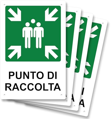 Pubblimania 4 Punto di Raccolta | Cartelli di emergenza e sicurezza in alluminio composito da 3 mm di spessore (Cm 20x30) (4 Punto di Raccolta)