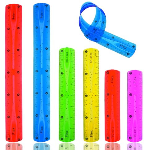 6 Stück Flexibles Lineal Set Durchscheinende Kunststoff Lineale Lineal 30cm Lineal 20cm Lineal 15cm Bunt Biegsame Lineal Weich Transparent PVC Lineal für Messungen Kartierung Schule Büro Zuhause