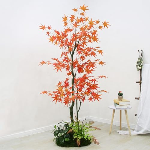 Somsiwey Érable Japonais Artificiel avec Paysage inférieur, Accents d'automne réalistes, Arbre Artificiel pour Une Utilisation intérieure et extérieure, Plantes sans Entretien pour la décoration(6FT)