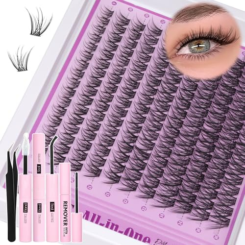 ALICE Natural Cluster Lashes Kit Wispy Eyelashes Individual Kit Cluster Eyelash Extension Kit C Curl 9-16mm Lash Extension Kit with Lash Glue Bond and Seal Lash Remover and Tweezers