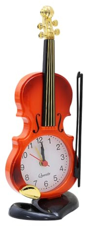 IMIKEYA Despertador Forma De Violín Clásico, Reloj De Escritorio Digital y Analógico, De Plástico Rojo Marrón, Movimiento De Cuarzo, Decoración para Hogar y Oficina, Obsequio Musical Único
