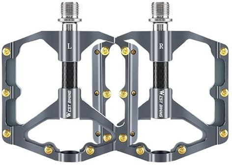 SQIANKUN Pedale Fahrrad 3 Lager Fahrrad Pedal Ultraleicht Carbon Faser Achse Hohl Pedal Straße Radfahren Anti-Slip Trittbrett Fahrrad Zubehör Fahrradpedale(MTB Titanium)