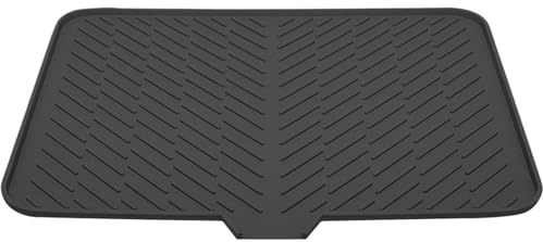 Tapis d'égouttage de vaisselle, tapis de séchage de vaisselle en silicone avec rebord de drainage, Tapis égouttoir à vaisselle en silicone pour comptoir de cuisine avec rebord de drainage, Tapis de dr