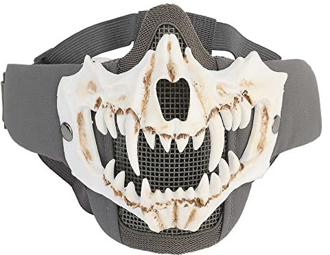 Peminkoo Masques Airsoft Paintball Tactique CS Demi-Visage Masque en Maille d'acier à Faible teneur en Carbone Masques faciaux de Chasse à Double Couche pour crâne (Grey2)