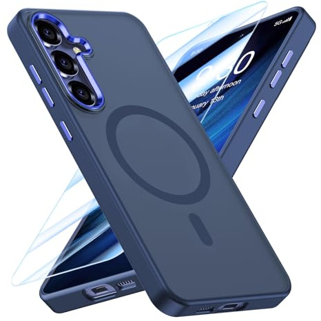 MATEPROX Magnetic Case for Samsung Galaxy S25 with Screen Protector, Compatible with MagSafe, Translucent Matte Shockproof Protective Cover for S25-Blue