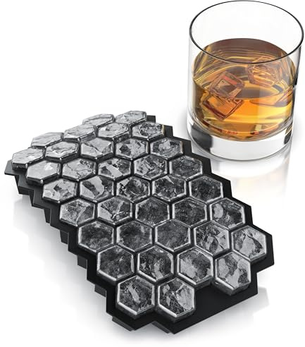 Cubitera para Hielo Grande con Tapa, Molde para cubitos de hielo con 37x 2,5 cm Nido de abeja hexagonales, Bandeja de Cubitos Hielo Reutilizables, Cola Cócteles Whisky té Vino Frutas Puré de Frutas