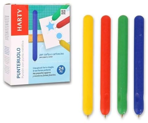 24 Punteruoli per Carta, attività per Bambini, Manico in plastica Colorata, 10 cm, per lavori didattici,Pregrafismo,Fai da Te, perforazioni Creative