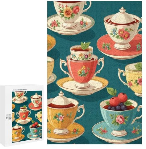 Teacups Colorful Tea Time Jigsaw Puzzle for Adults and Kids Challenging Puzzle Game Nights Jigsaw Puzzle Unique Gifts 1000 Piece Funny Puzzles