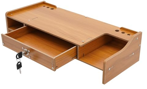 WINZING Soporte para monitor de madera con cajón, organizador de escritorio y elevador de portátil, diseño multifunción que ahorra espacio para oficina en casa, construcción de madera maciza estable