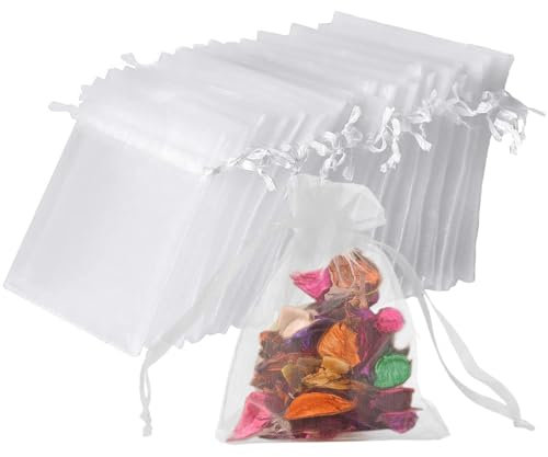 vaolmlop 100 Bolsas De Regalo De Organza,10 * 12 cm,Bolsitas Regalo,Color Blanco,Para Joyas,Festivales,Bodas Favores Y Dulce