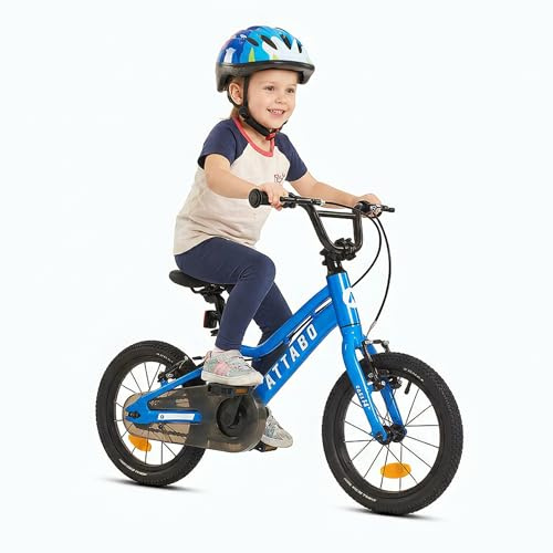 ATTABO Leichtes Kinderfahrrad ab 3 Jahren – Fahrrad für Jungen und Mädchen – Aluminium 6061 – 14 Zoll Blau – für Fahranfänger und Alltag