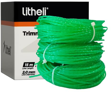 Litheli 2.0 mm Trimmerfaden, Insgesamt 15m x 3pcs Nylon Mähfaden, Ersatzfaden/Fadenspule passend für Litheli 35cm Rasentrimmer