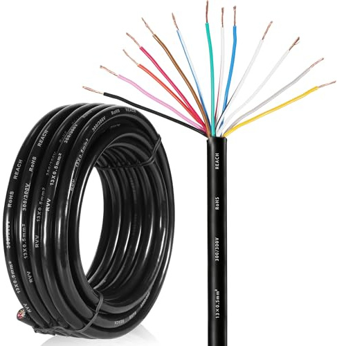 SPARKMOTO Cable de 13 Hilos para Remolque 5M,Cable de 13 núcleos Enchufe de Remolque,Cable Luces remolque13 Polos 12V 24V 413V 130V,Cable eléctrico para vehículo 13x0,5 mm²