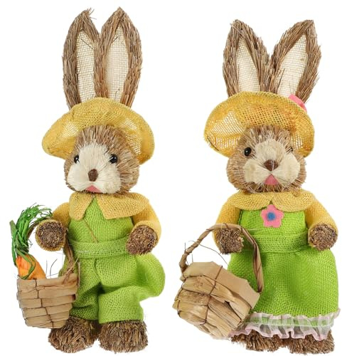 Cabilock 2stücke Stroh Geflochtene Kaninchenfiguren Als Hasenstatuen-dekor Für Schreibtisch Garten Und Puppenhaus Osterdekoration Und Geschenkidee