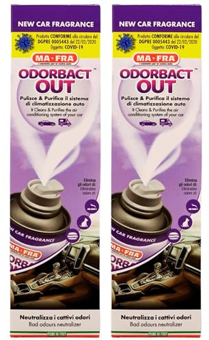 2x Spray Purificante Per Climatizzatori Auto ODORBACT OUT, Neutralizza i Cattivi Odori e Rilascia Una Piacevole Fragranza 150ml (NEW CAR FRAGRANCE)