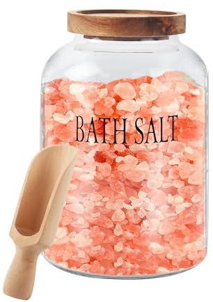 Klmnop 2L Glass Bath Salts Jar with Wooden Scoop, Bath Salt Container with Lid, Bathroom Organizers and Bathroom Decor and Accessories for Women(Clear)