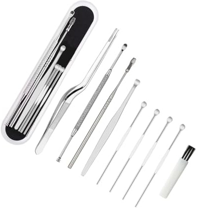 HONITANO 8 piezas Cucharas para Limpiar Cera de Oídos Inoxidable Diseño para Masaje y Limpieza con Caja de Almacenamiento Portátil Resistente y Antideslizante para Uso Familiar