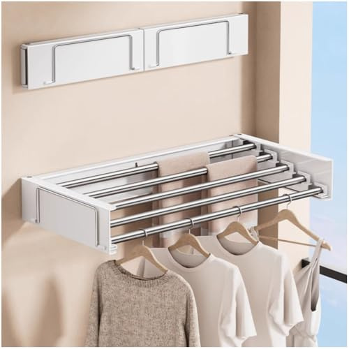 GIVROLDZ 60cm, Wäscheständer, Wandtrockner, 6 Hochwertige Edelstahlstäbe, Platzsparend, Wandmontage Für Innen- Oder Außenbereich, Balkon, Terrasse