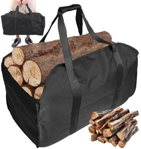 Umllpet Brennholz Tragetasche Groß, Kaminholz Tasche Holzkorb, Kaminholztasche aus Oxford, Faltbare Kamintasche, Kaminholzträger für Kamin & Outdoor, auch als Einkaufskorb oder Tote Bag(Schwarz)