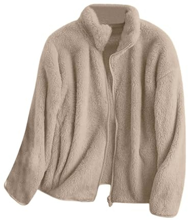 Genérico Chaquetas Mujer Abrigo de Invierno de Peluche Corto Forros Polares Chaqueta Fiesta Abrigos de Lana Sin Capucha Chaqueta de Invierno Mujer Caqui L