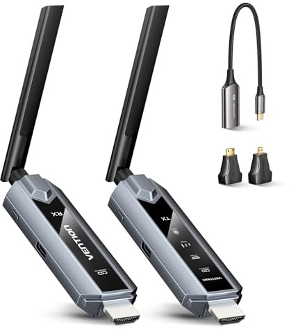 VENTION Émetteur et récepteur HDMI sans Fil 656FT/200M pour Ordinateur Portable/PC, 2,4 G+5G Plug&Play, HDMI sans Fil avec décodage 4K pour PS5 et Xbox pour vidéo/Audio sur Moniteur ou TV (1TX+1RX)