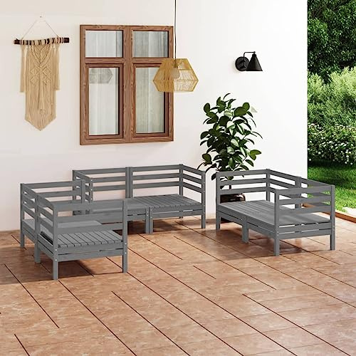 QJBSAVVA 6-TLG. Gartenlounge Set Grau Kiefer Massivholz 63,5x63,5x62,5 cm Modularer Sitzwürfel Robustes Outdoor-Möbel für Balkon Terrasse und Garten