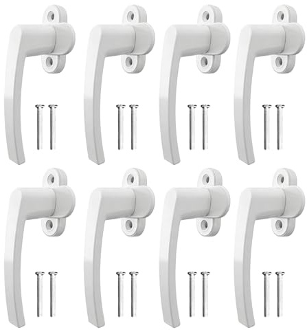 BORDEAG 8 Pièce Blanc Poignée de Porte, Poignées de Fenêtre Verrouillables, Poignée de Fenêtre, Poignée Fenetre Blanc en Aluminium, Sécurité Enfant pour FenêTres, Portes Balcon et Maison