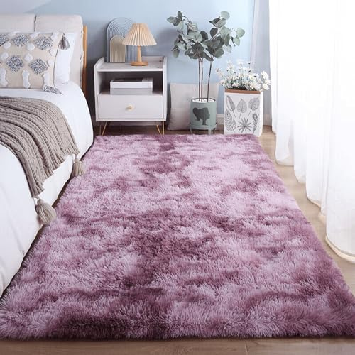 WCHENHUI Hochflor Flauschig Teppich 150 x 160 cm Warm Große Weich Wohnzimmerteppiche Dekoration für Wohnzimmer, Schlafzimmer Und Terrasse, Pink Lila